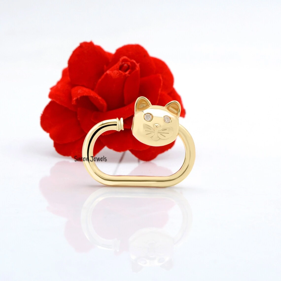 925 Gold Cat Carabiner Lock – Diamond Carabiner, Handmade Solid Silver Gold Carabiner