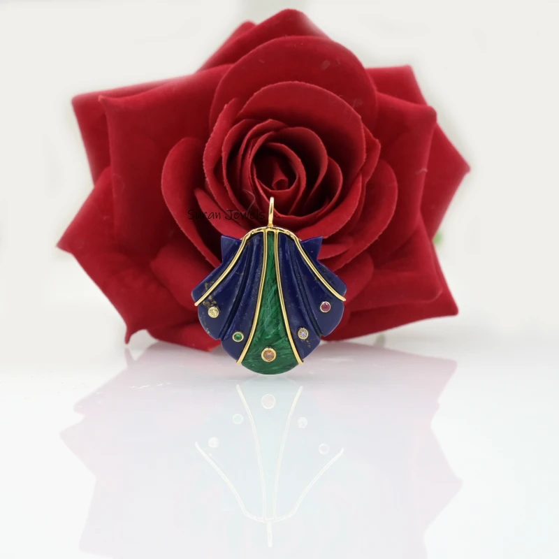 14K Gold Shell Gemstone Pendant – Yellow & White Gold Jewelry by Suren Jewels