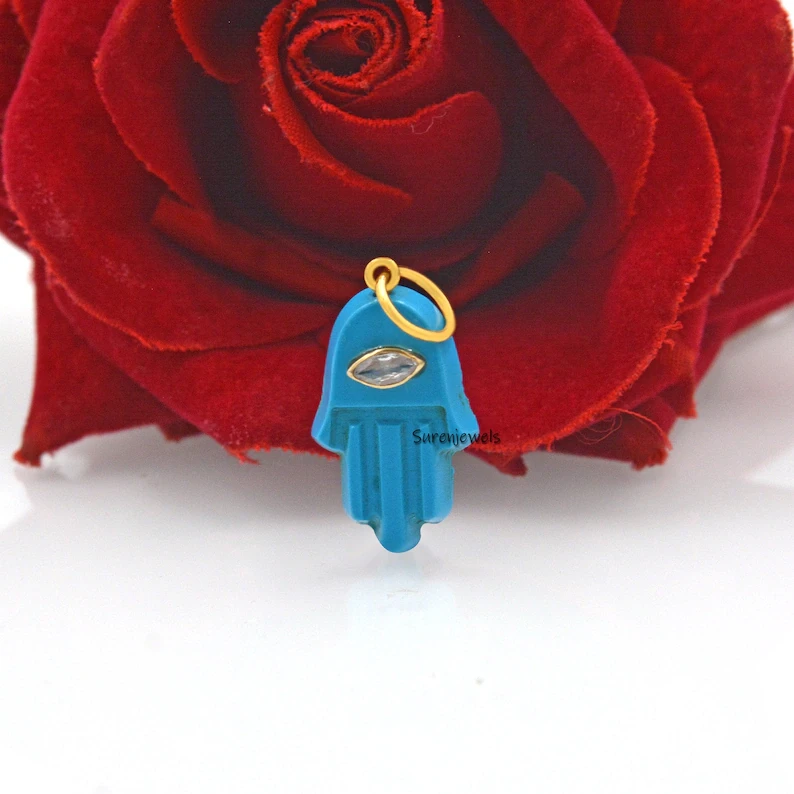 925 Sterling Silver Carved Lapis Lazuli Hamsa Hand Pendant – Designer Gemstone Charm for Good Luck