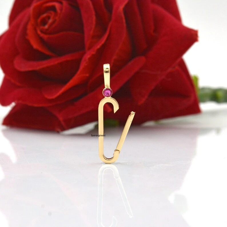 925 Silver Charm Enhancer - Yellow Gold Plated Lock for Paperclip Necklace & Charm Holder