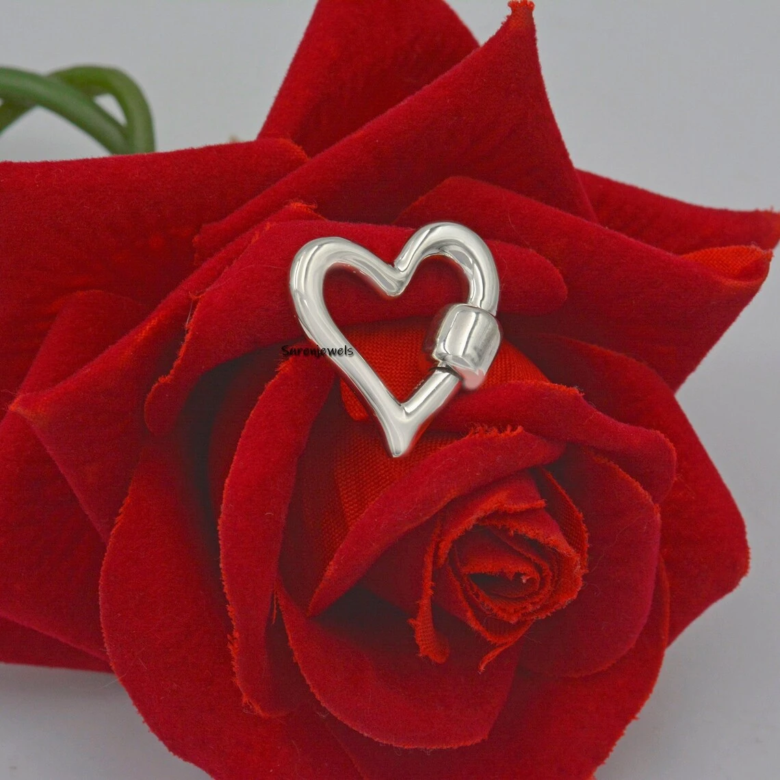 925 Silver Heart Carabiner Lock – Solid Silver Heart Pendant for Charm Holders & Necklaces