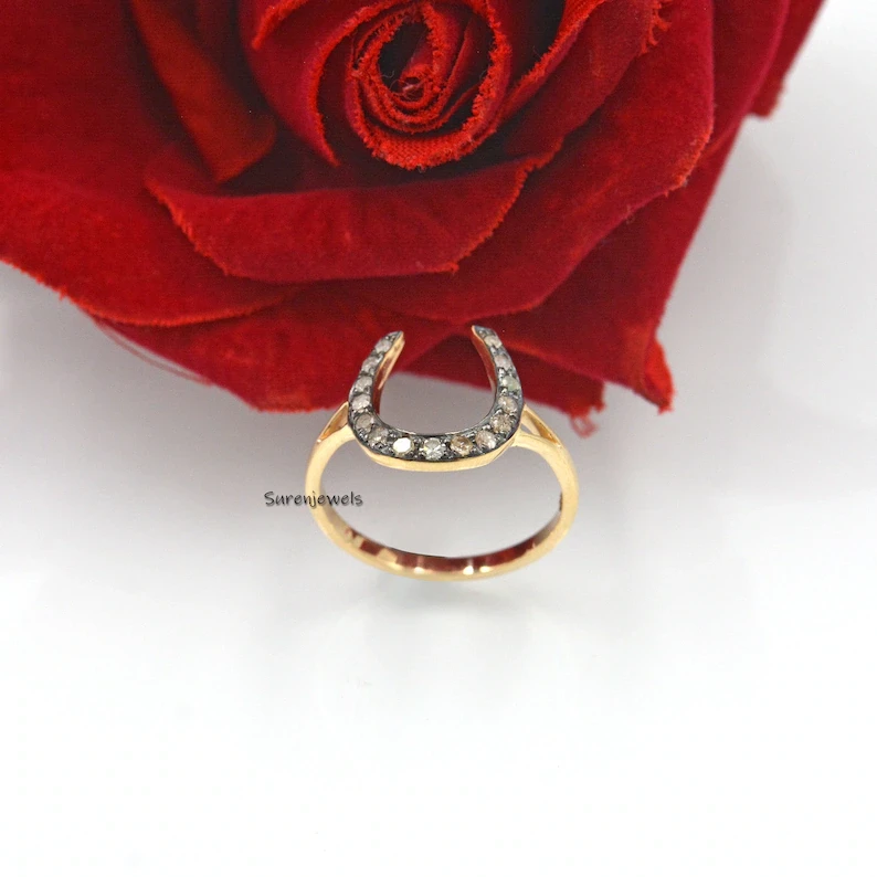 9K Gold Diamond Horseshoe Ring – Good Luck Gold Plated Ring