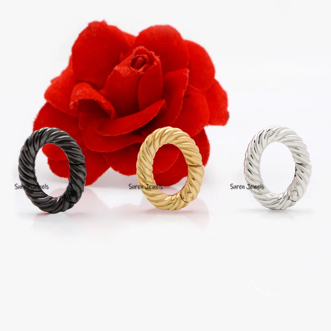 925 Silver Oval Charm Holder – Twisted Silver Push Lock & Elongated Enhancer