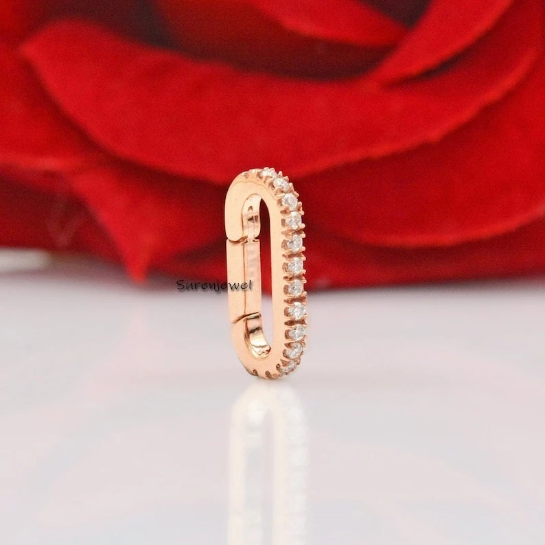 14K Gold Turquoise Charm Holder Pendant – Gemstone Clasp Push Lock Jewelry