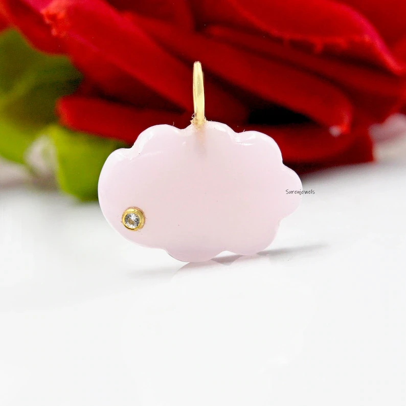 14K Gold Turquoise Cloud Pendant – Handmade Designer Rainy Cloud Charm