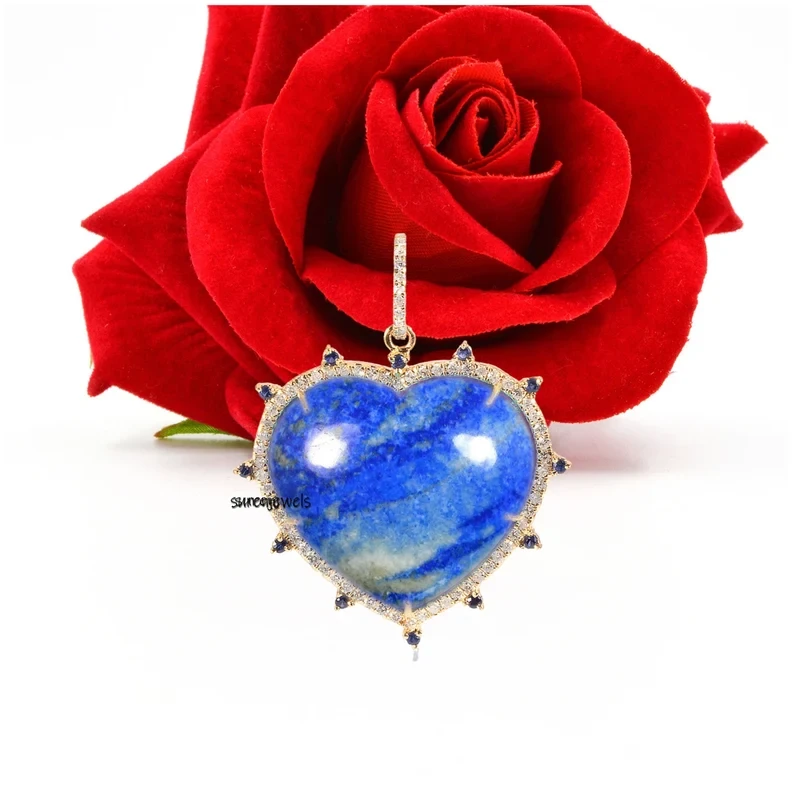 14K Gold Lapis Lazuli Heart Charm Pendant – Handmade Designer Heart Pendant