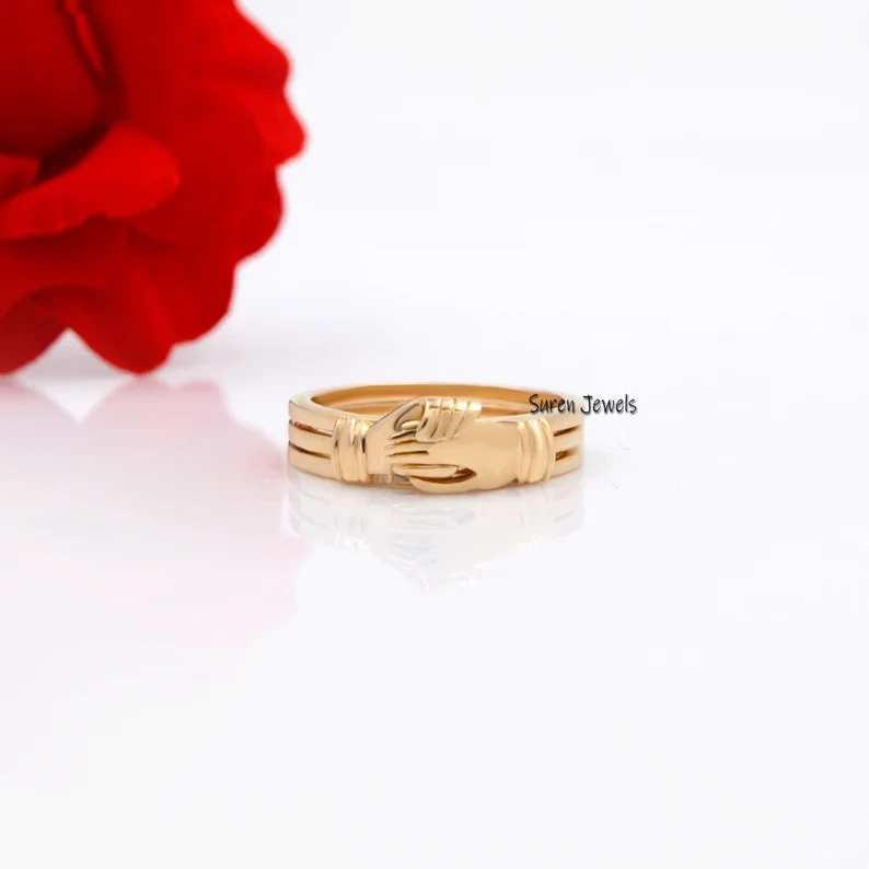 925 Silver Fede Ring – Holding Hands Friendship Ring, Hidden Heart Ring