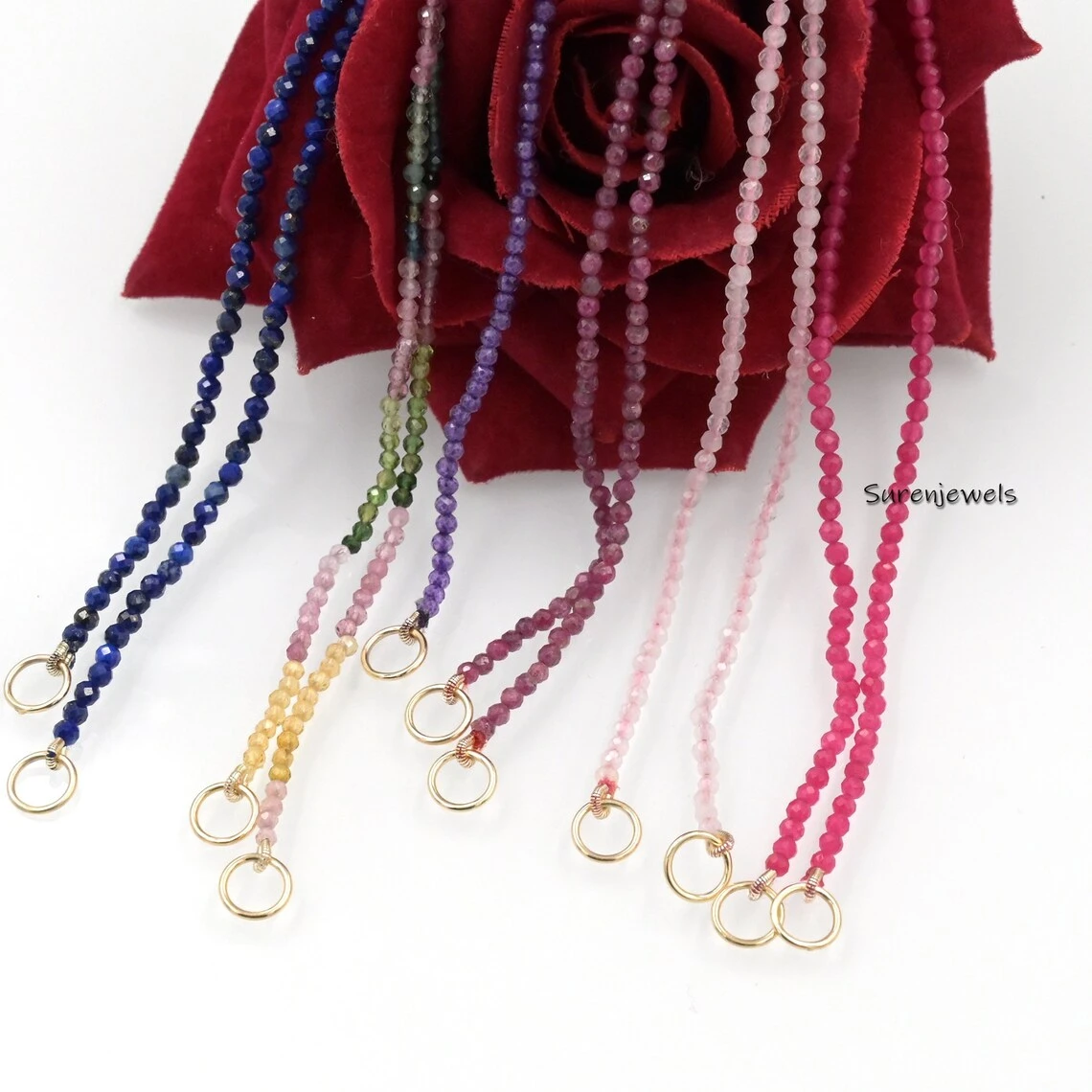 14K Gold Beads Chain Necklace with Lapis Gemstone – Elegant Beads Necklace