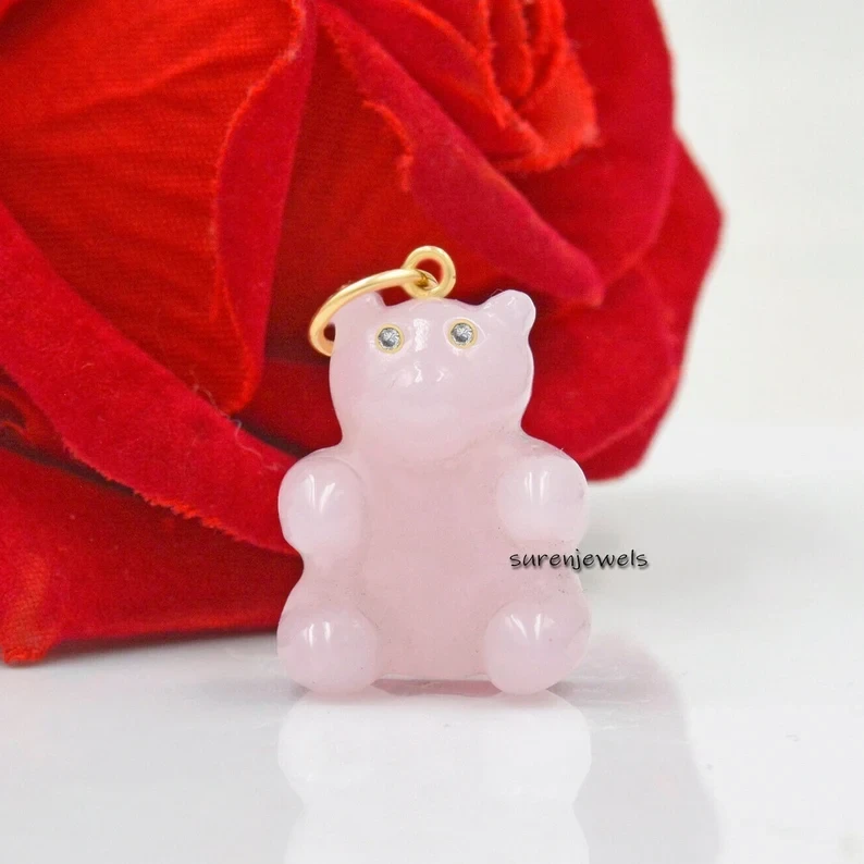 925 Silver Gemstone Jelly Bear Pendant – Handmade Carved Gummy Bear Charm for Necklaces & Jewelry