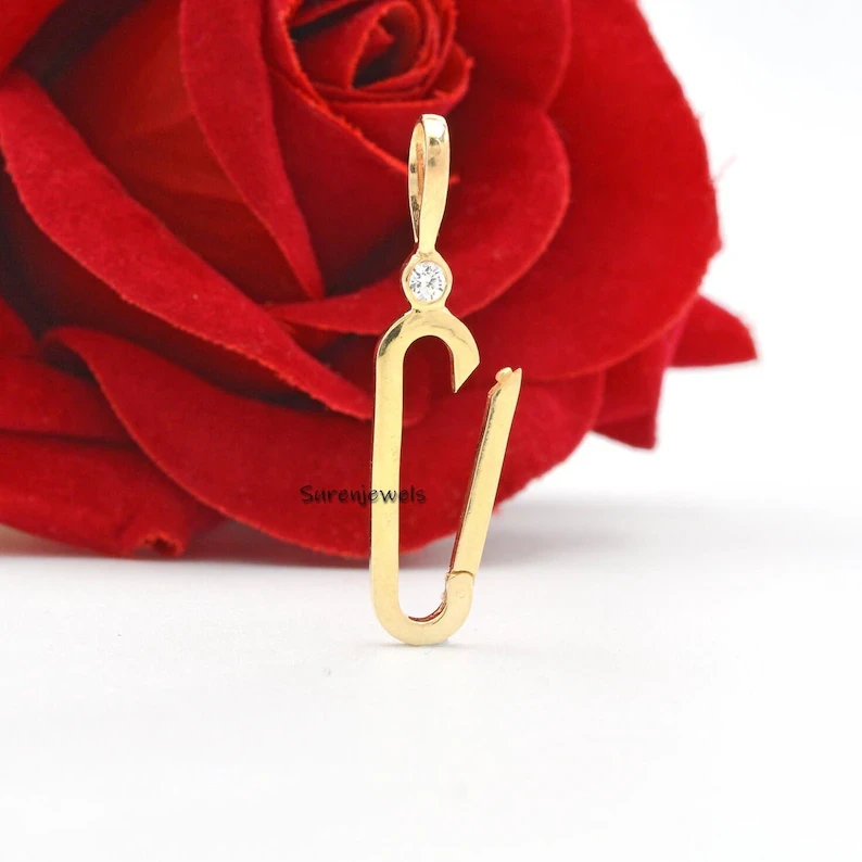 14k Gold Charm Enhancer Lock – Yellow Gold Paperclip Necklace Charm Holder