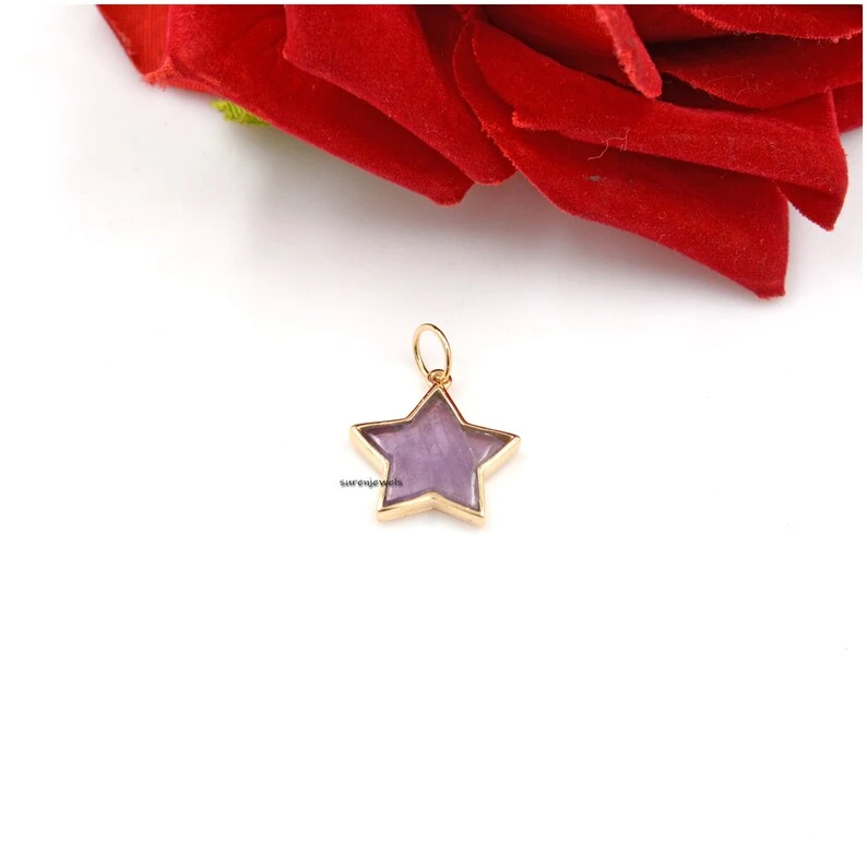 925 Silver Gemstone Star Pendant – Handmade Carved Star Charm for Necklaces & Bracelets