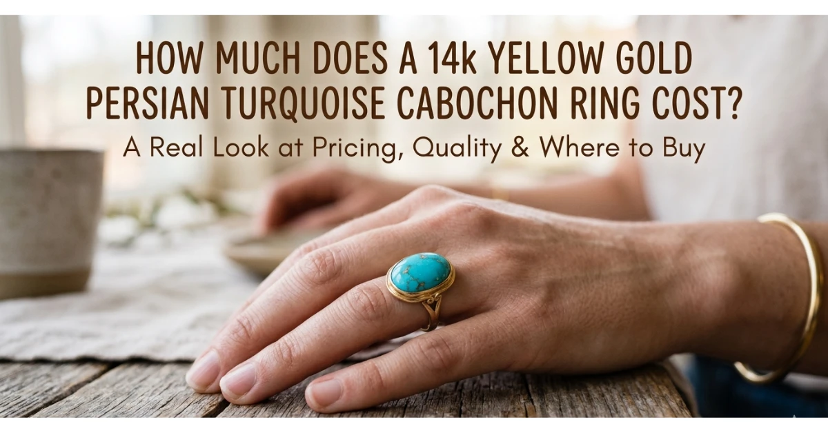 How Much Does a 14k Yellow Gold Persian Turquoise Cabochon Ring Cost?