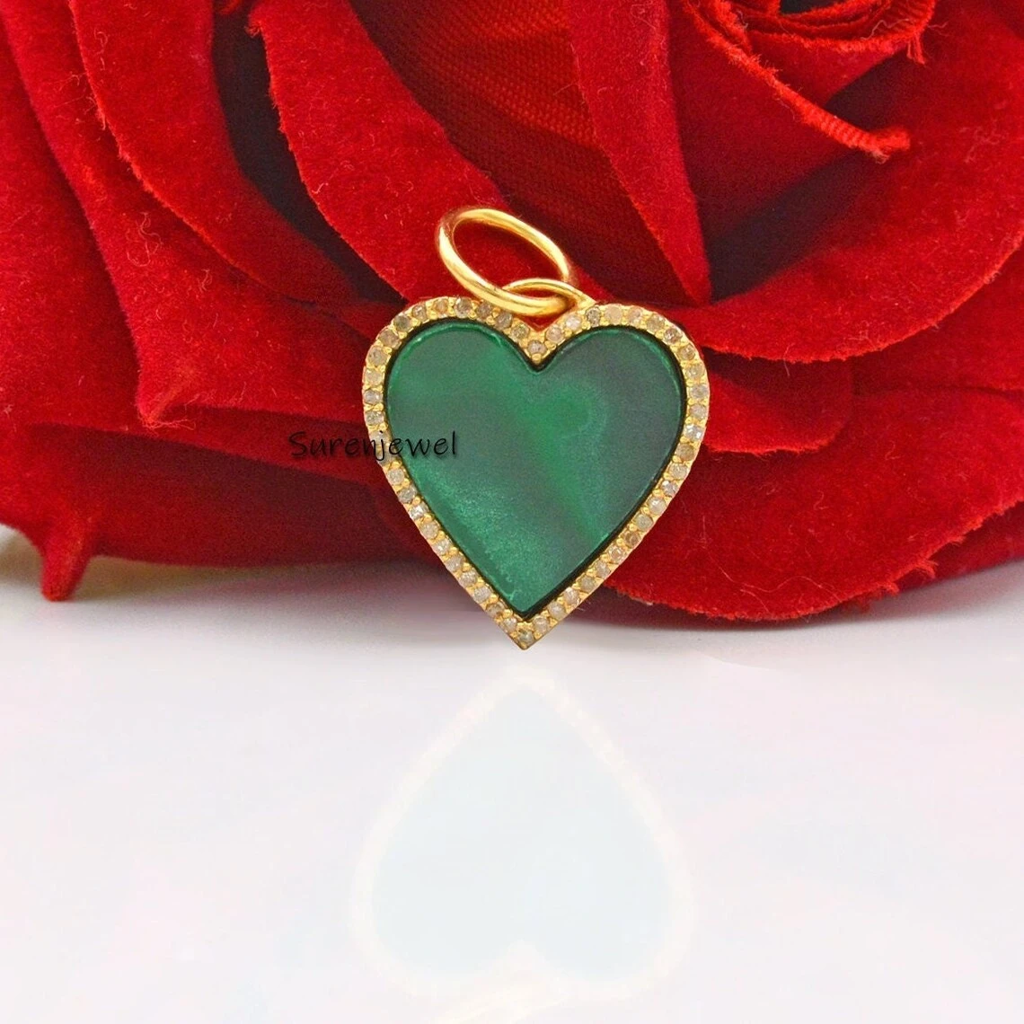 14K Gold Malachite Heart Pendant – Designer Gemstone Heart Charm
