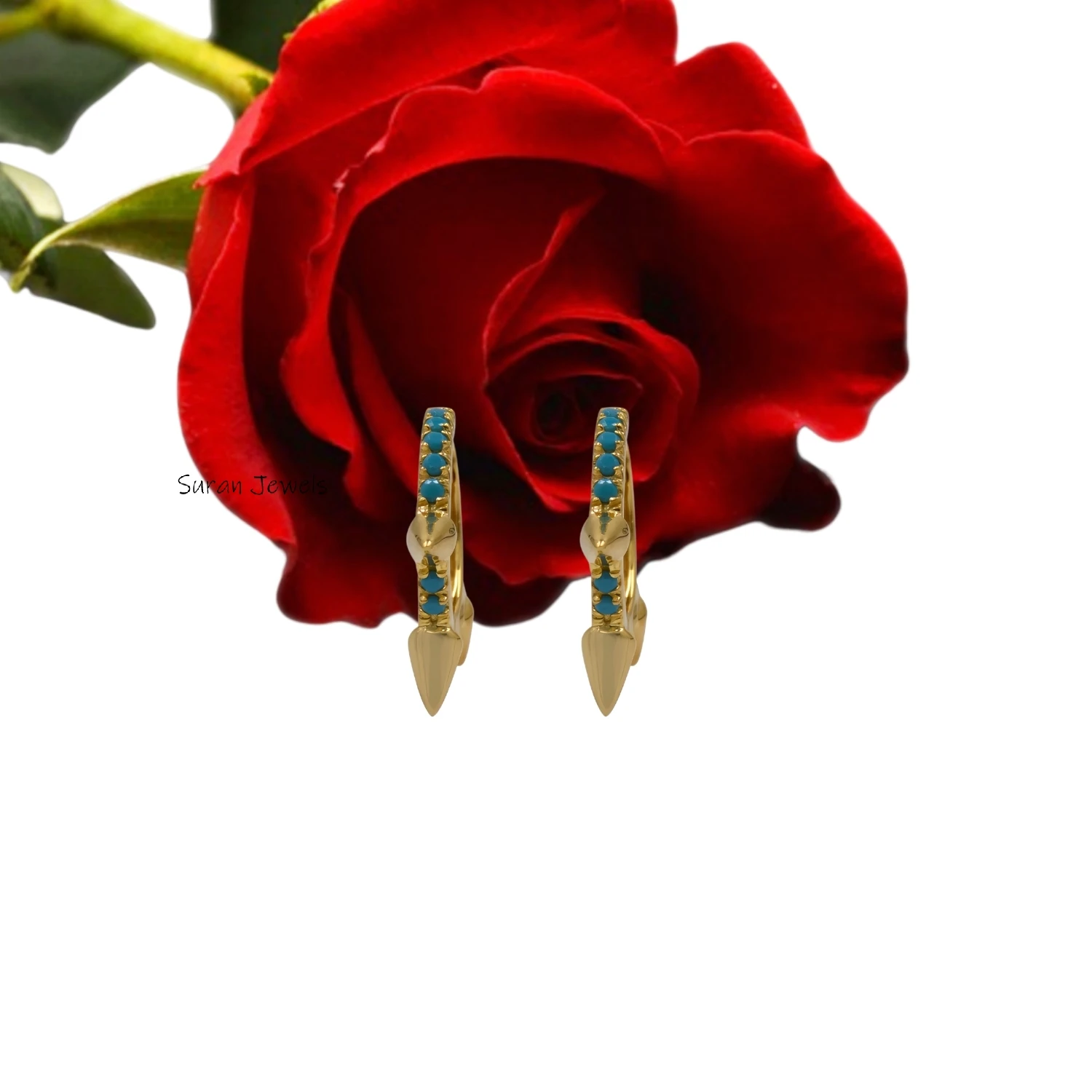 14K Gold Diamond Pyramid Huggies Earrings – White & Yellow Gold | Suren Jewels