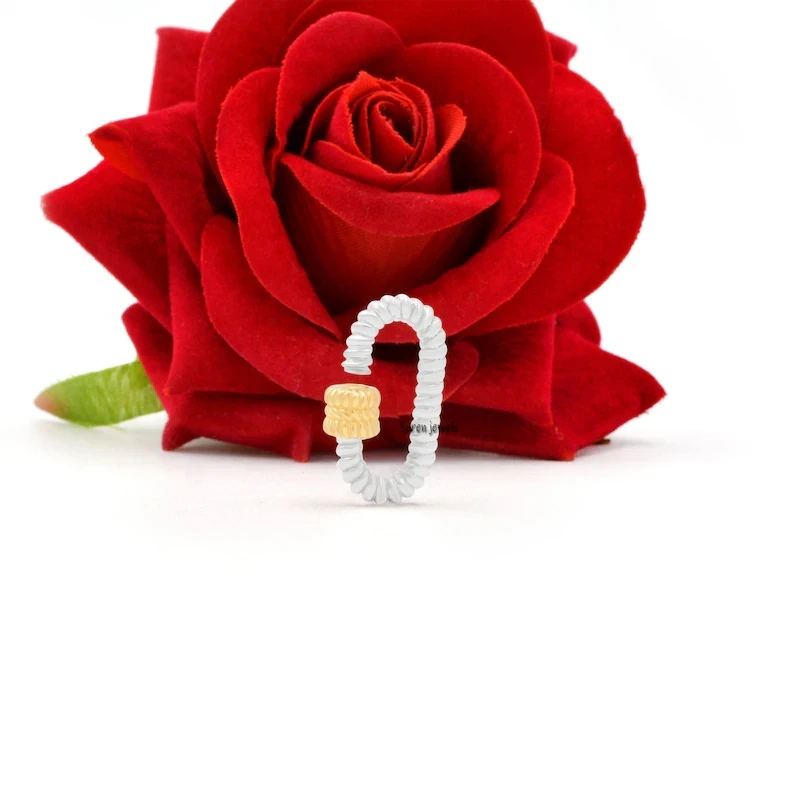 925 Silver Twisted Wire Carabiner Lock – Handmade Twisted Screw Lock for Jewelry