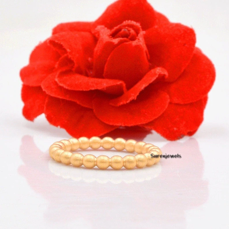 14K Gold Beaded Band Ring | Elegant Gold Bubble Ring